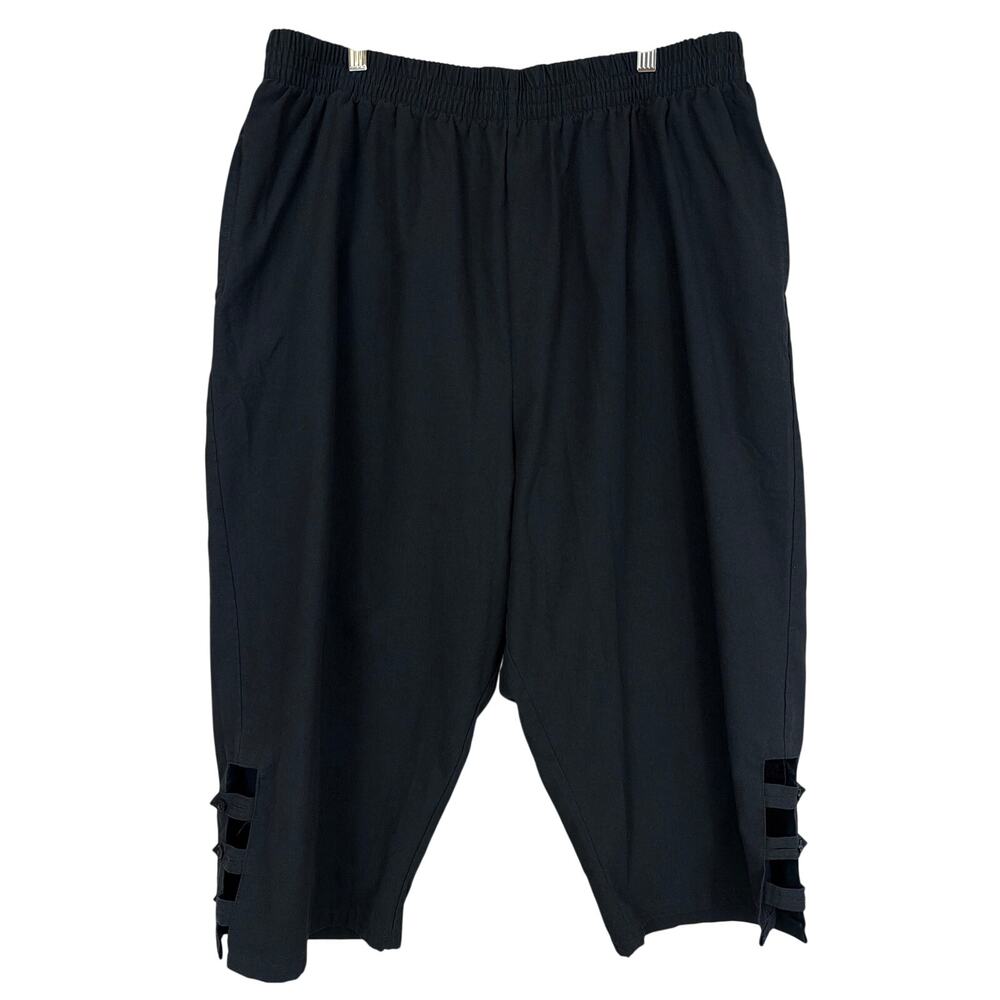 Keren Hart Black Elastic Waist 3-Button Hem Wide Leg Capri Pants Size 3X